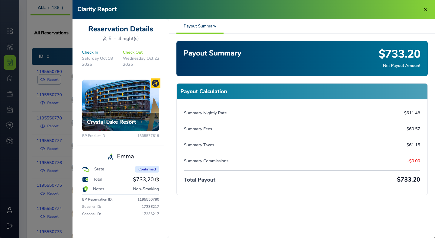 Clarity report (reservations details)